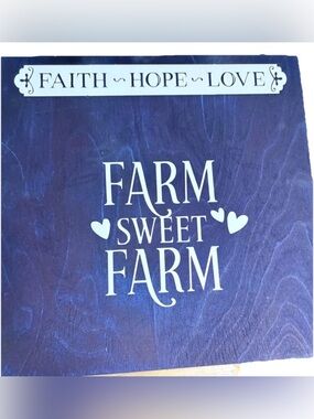 Farm Sweet Farm Wooden Wall Sign - Navy Blue & White